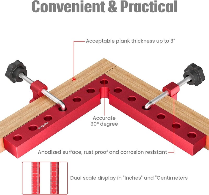 WenCrew 90 Degree Positioning Squares Right Angle Clamps, Clamping Squares for Woodworking Cabinet Clamp Corner Clamps Aluminum Alloy L Type Carpenter Tool for Cabinets, Picture Frame 7.1inch - Image 4